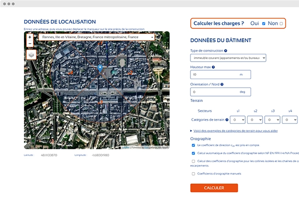 Capture du logiciel SaaS Eurocodes Zoning