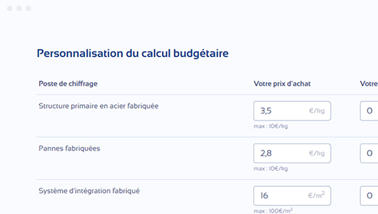 Capture d'écran d'Ombrières PV avec le tableur de budget pour les études d'avant-projet