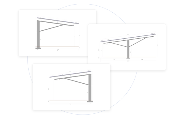 Exemples d'architectures d'ombrières disponibles dans Ombrières PV