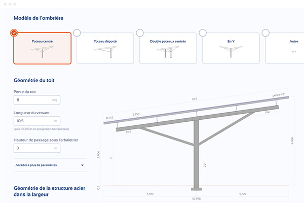 Capture du configurateur Ombrières PV