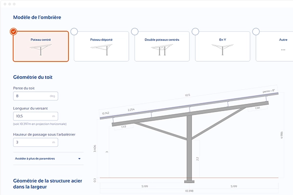 Screenshot of the PV-shelters configurator