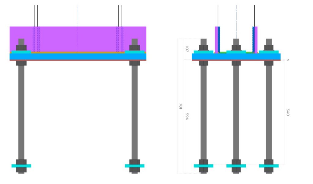 Image représentant une platine d'ancrage raidie selon l'EN 1993-1-8